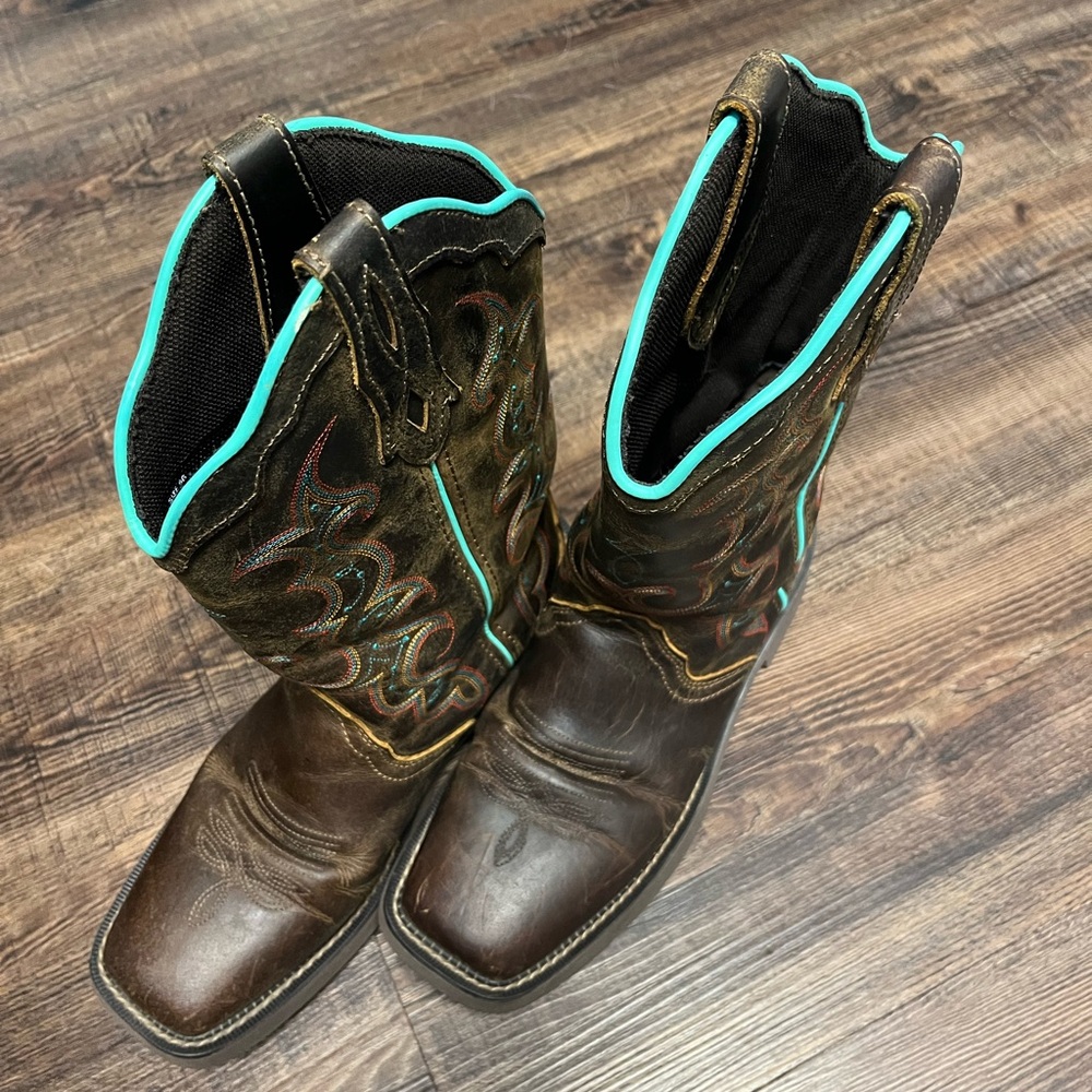 Justin Cowboy Cowgirl  Boots Women Girls Size 9, Brown leather - Picture 11 of 14